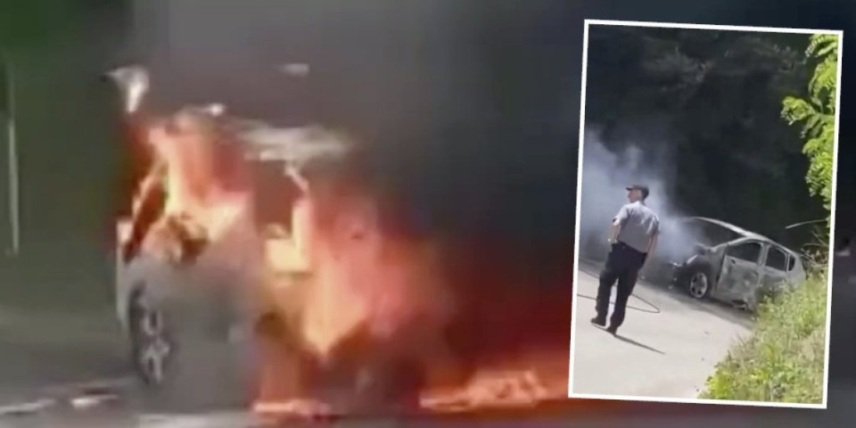 Buktinja na putu! Automobil potpuno izgoreo, u trenutku izbijanja plamena u njemu je bio vozač (VIDEO)