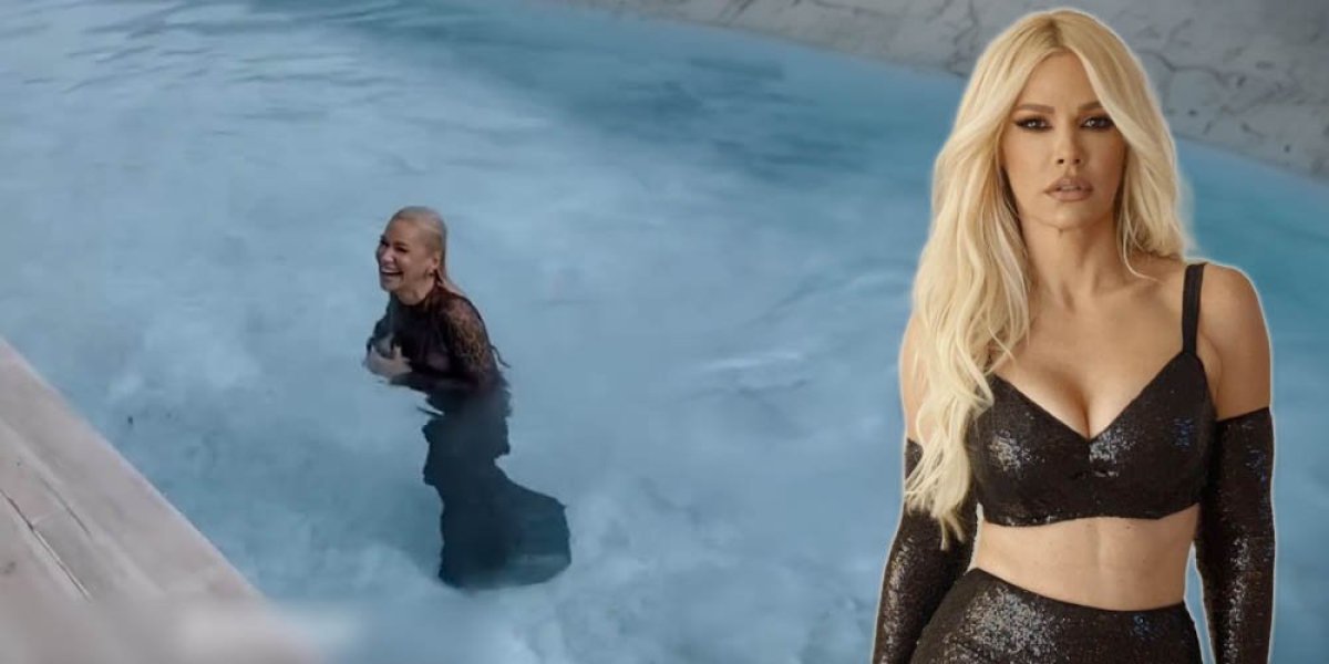 Nataša Bekvalac mokra do gole kože! Pevačica u prozirnoj haljini završila u bazenu (VIDEO)