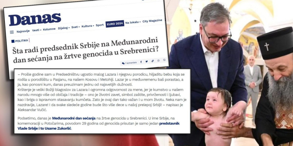 Ništa im nije sveto! Opozicioni "Danas" podmuklim naslovom ismeva to što je Vučić krstio malog Lazara!