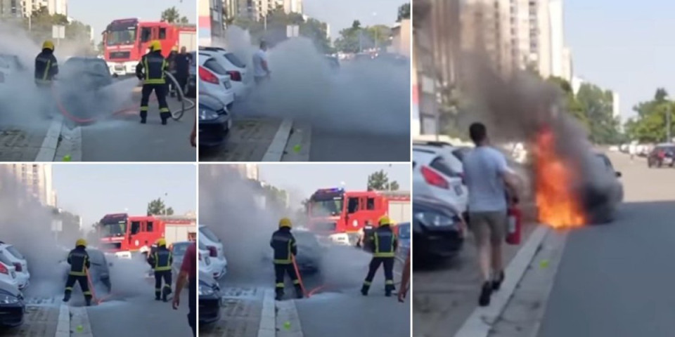 Bravo za Blok 61! Mladić, bez razmišljanja, gasio zapaljeni automobil! (VIDEO)