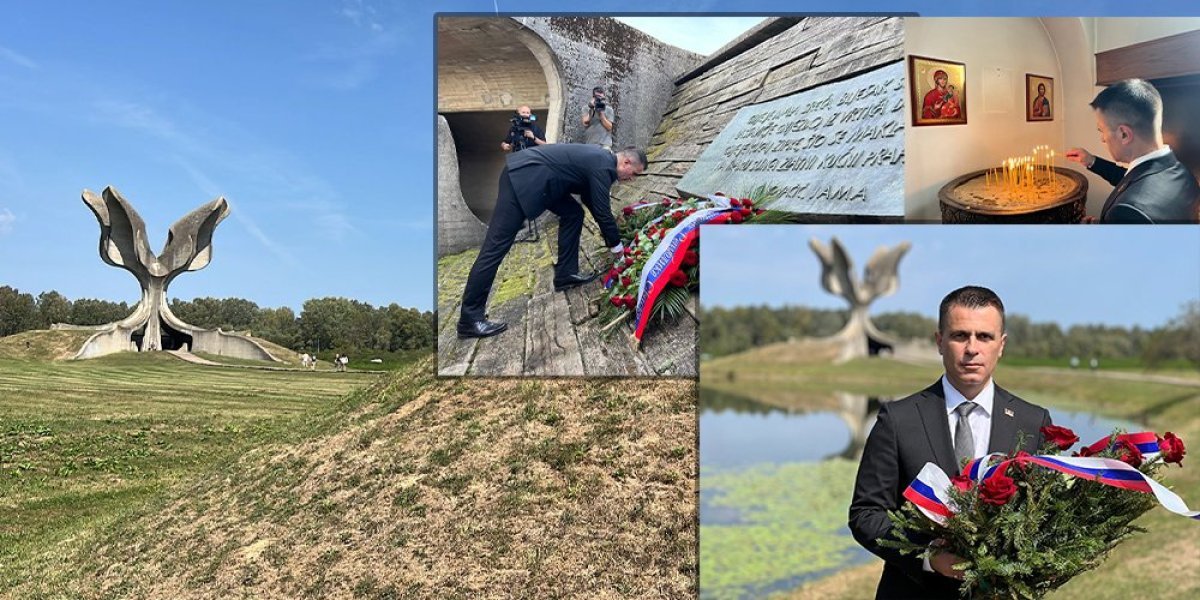 Obećano - ispunjeno! Ministar Milićević se vratio u Jasenovac i položio cveće na spomenik srpskim žrtvama genocida u NDH logoru! (FOTO)