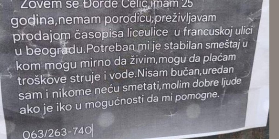 Zima dolazi a Đorđe nema gde: Oglas kruži beogradskim ulicama, a svako ko ga pročita ostaje nem od bola (FOTO)