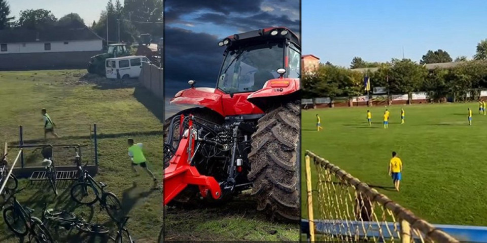 Bizarna nezgoda u Kikindi! Nakon sudara, traktor i kombi završili na fudbalskom terenu i to usred utakmice (VIDEO)