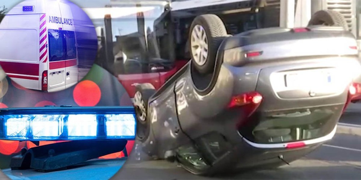 Karambol u Ulici Vojvode Stepe! Automobil prevrnut nasred ulice, povređen vozač, saobraćaj stoji (FOTO)