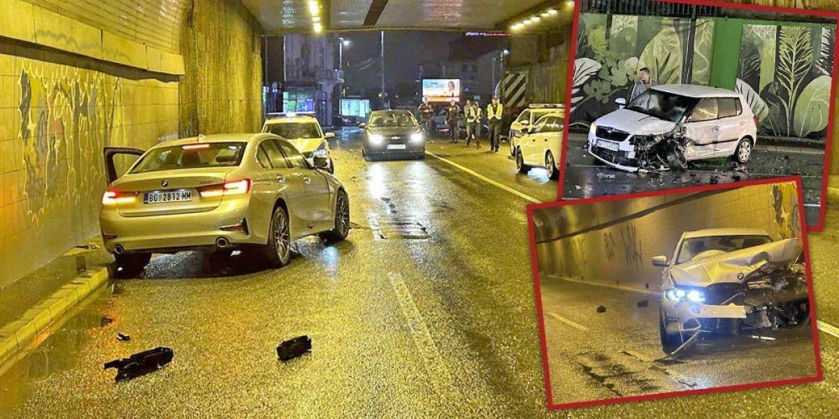 Stravičan sudar u Terazijskom tunelu: Delovi automobila rasuti po asfaltu (FOTO)