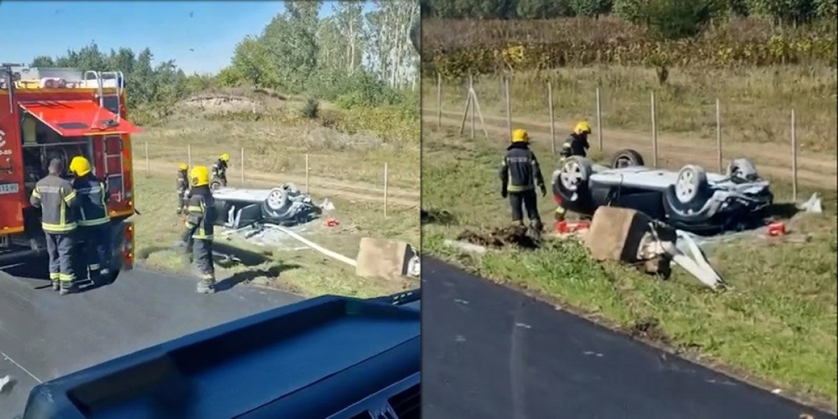 Jeziv udes na autoputu! Automobil sleteo u jarak pa se prevrnuo (VIDEO)