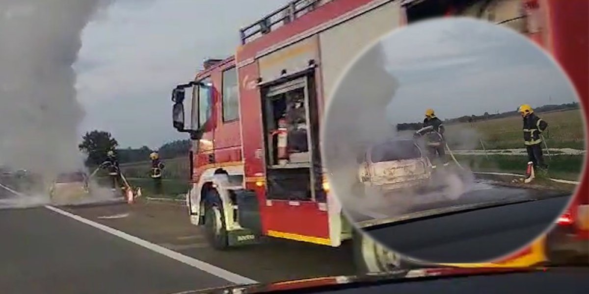 Drama na autoputu! Gori automobil, vatrogasci na terenu (VIDEO)