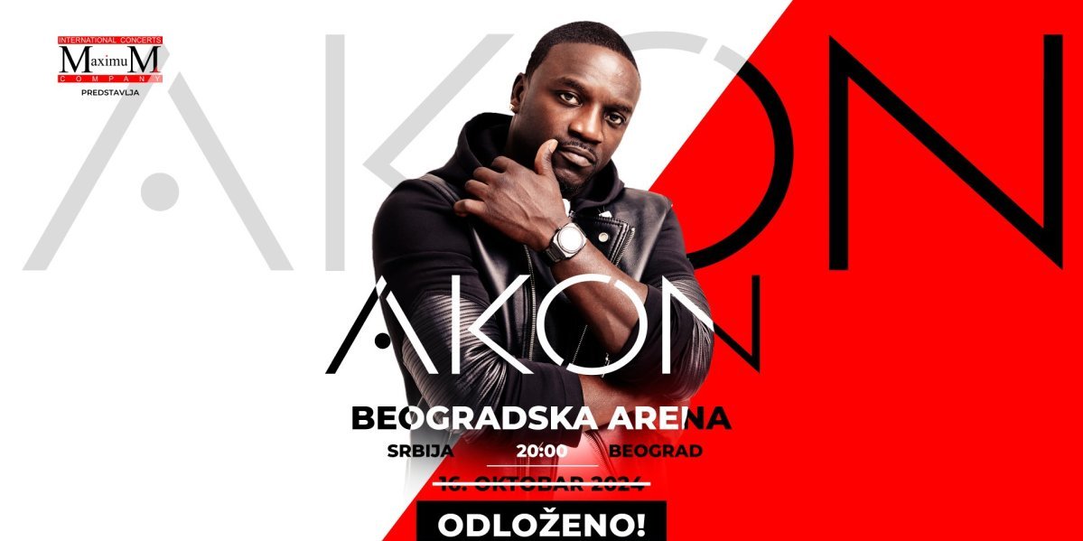 Odlaže se koncert legende hip-hop i R&B muzike, AKON-a, saopštili organizatori! Koncert zakazan za 16. oktobar odlaže se za sledeću godinu