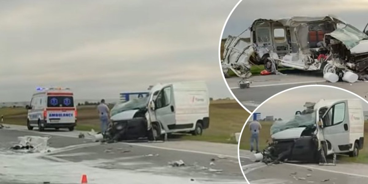 Snimak jezive nesreće na autoputu: Kombi vozilo potpuno uništeno