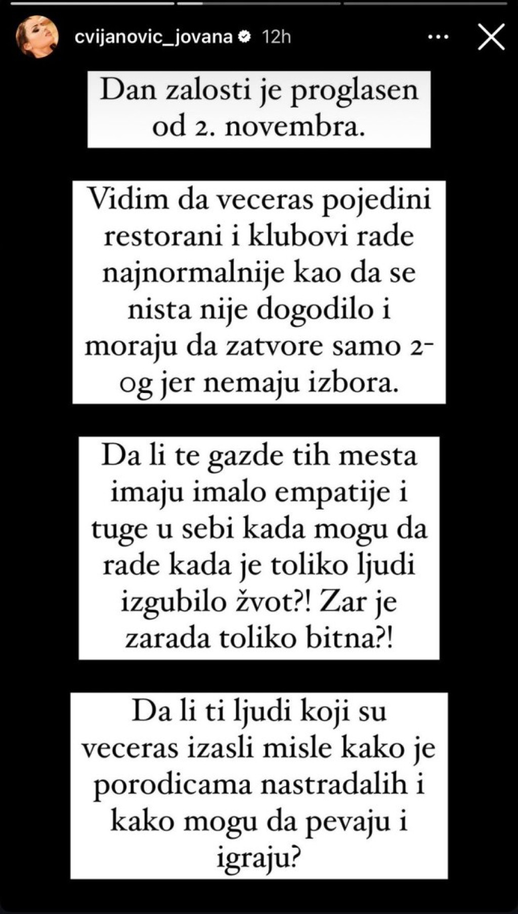 "Da li te gazde imaju tuge u sebi?" Bivša zadrugarka žestoko osudila noćni provod u danima žalosti: "Vidim da lokali u Novom Sadu normalno rade"