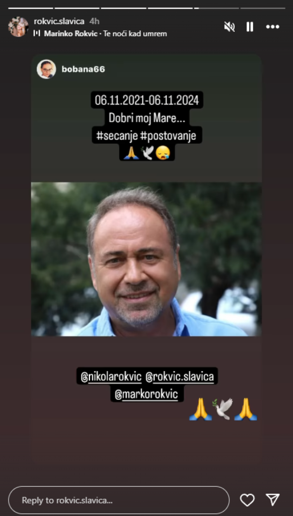 Milos Rokvic Slavica Rokvić se oglasila na godišnjicu Marinkove smrti - Informer.rs