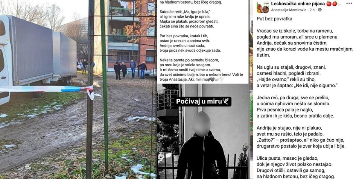 Pesma posvećena ubijenom Andriji u Leskovcu kida srce i dušu: "Sutra će reći: „Ma, igra je bila,“ al’ igra im ruke krvlju je oprala...."