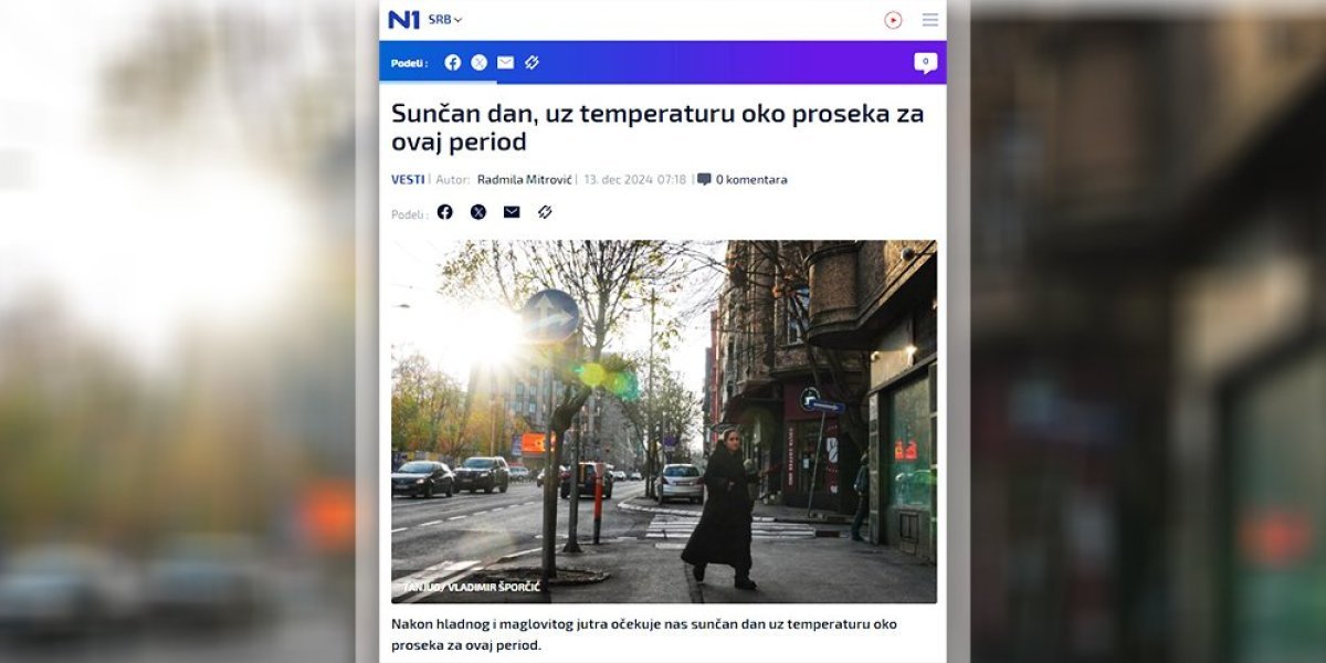 Molim vas, ko je u toku današnjeg dana video tračak sunčevog zraka?! N1 počeo da laže i za vremensku prognozu