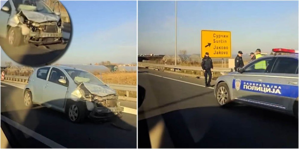 Teška saobraćajka kod Jakova! Automobil uništen, delovi rasuti svuda po putu