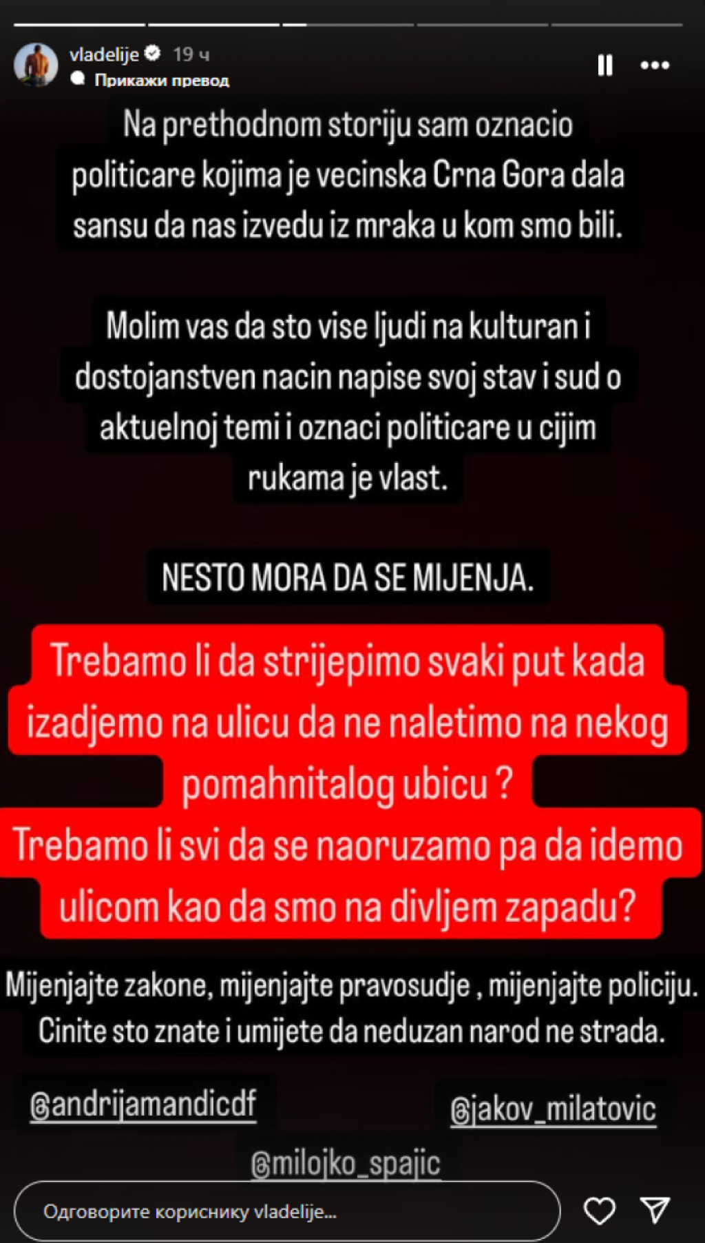 "Nešto mora da se menja!" Vladimir Tomović besan nakon masakra na Cetinju!