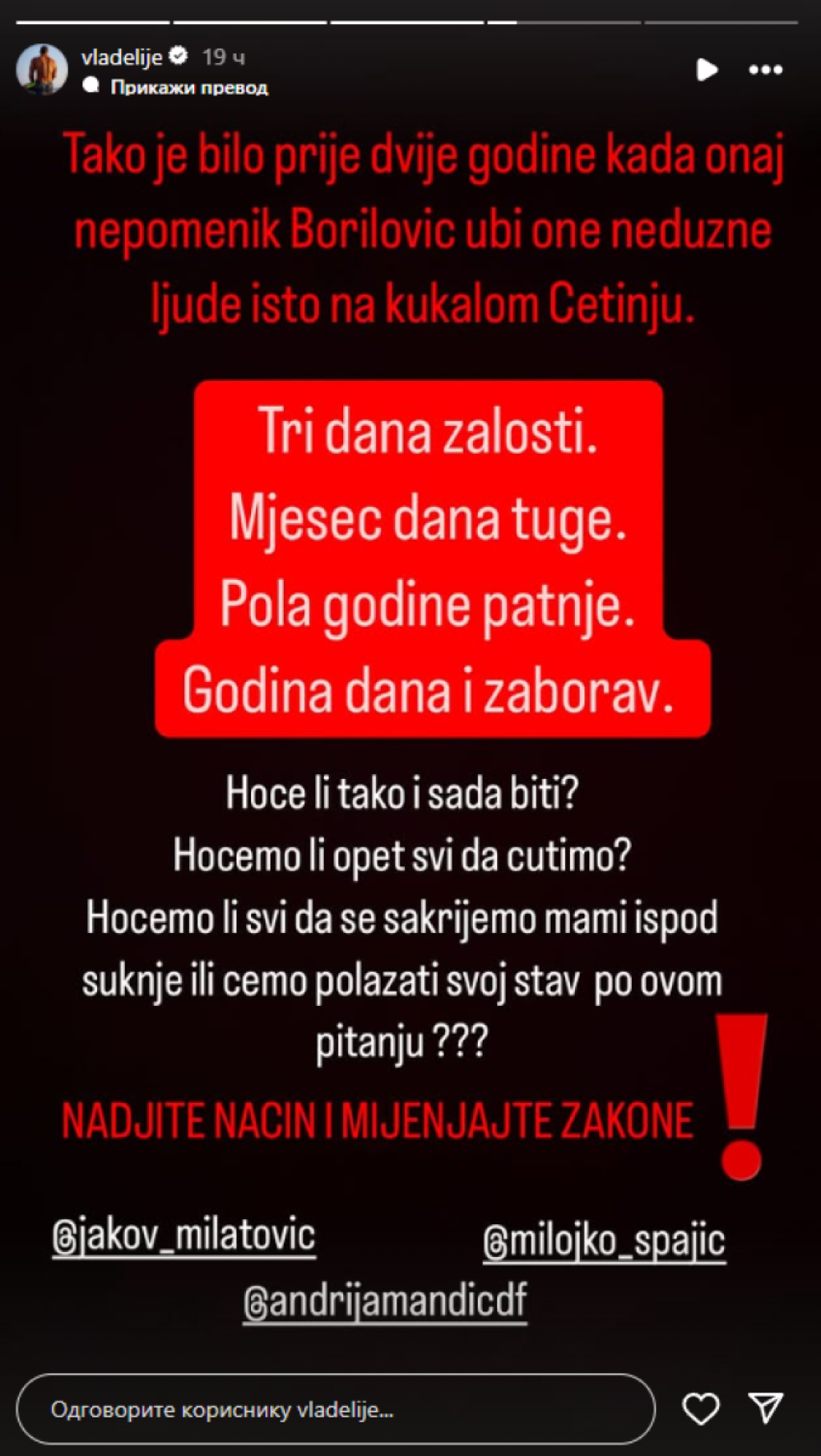 "Nešto mora da se menja!" Vladimir Tomović besan nakon masakra na Cetinju!