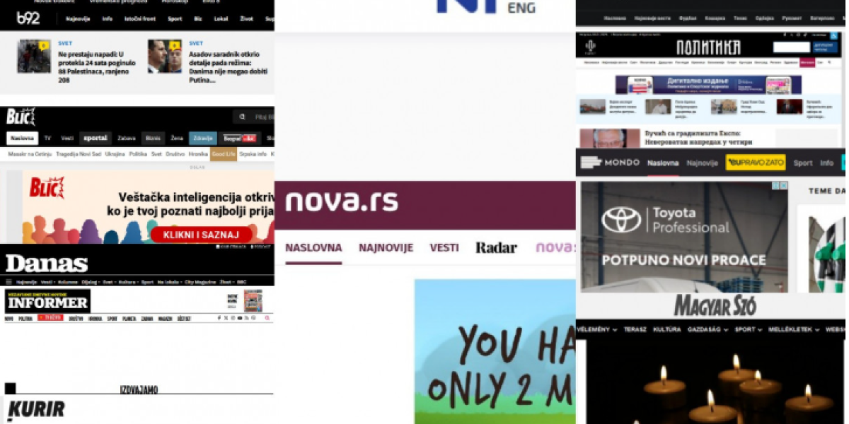 Svi mediji u Srbiji u crno-beloj boji! Za Šolakove portale nema Dana žalosti zbog žrtava na Cetinju