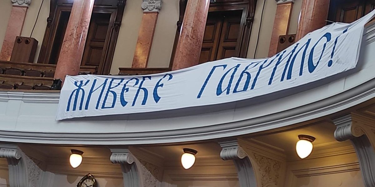 "Živeće Gavrilo"! Osvanuo transparent podrške Sonji Ilić u Narodnoj skupštini (FOTO)
