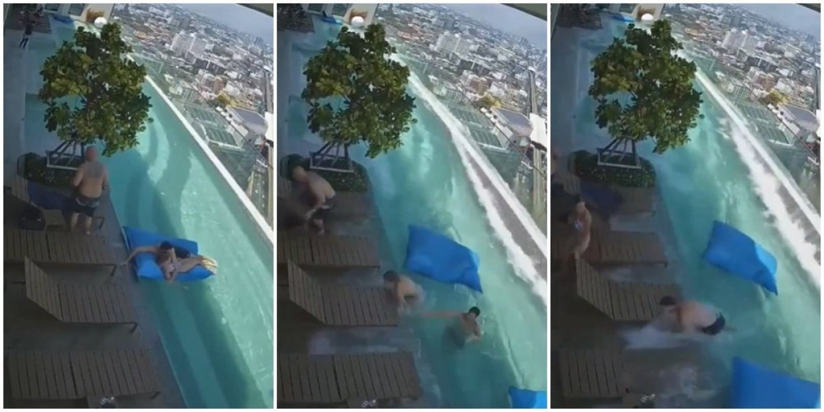 Mirno ležali na dušeku, u sekundi usledio haos! Snimljena dramu turista u bazenu na vrhu hotela na Tajlandu! (VIDEO)