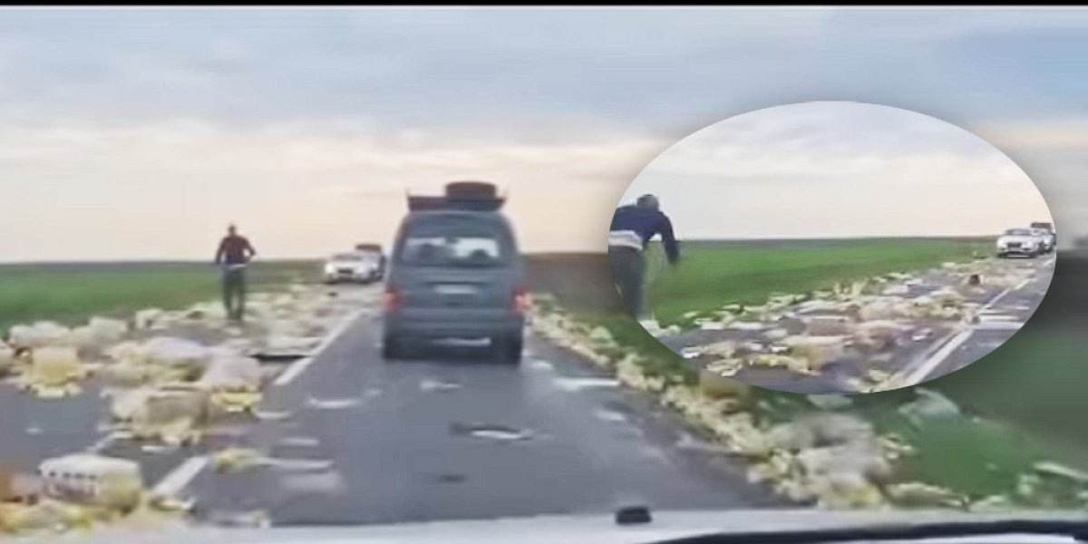 PAŽNJA! Ovo je za vozače gore od leda! Iz kamiona ispale dve palete ulja! (VIDEO)