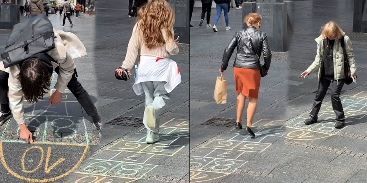 Skakali i oni u patikama, ali i oni u cipelama! Jedan crtež u centru Beograda zaustavio vreme, evo i kako (VIDEO)