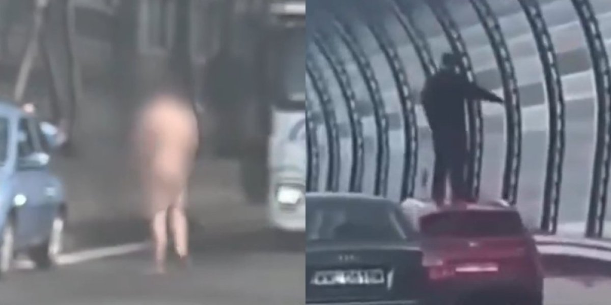 Skinuo se go nasred autoputa, pa napravio haos! Šokantan snimak iz Poljske!(VIDEO)