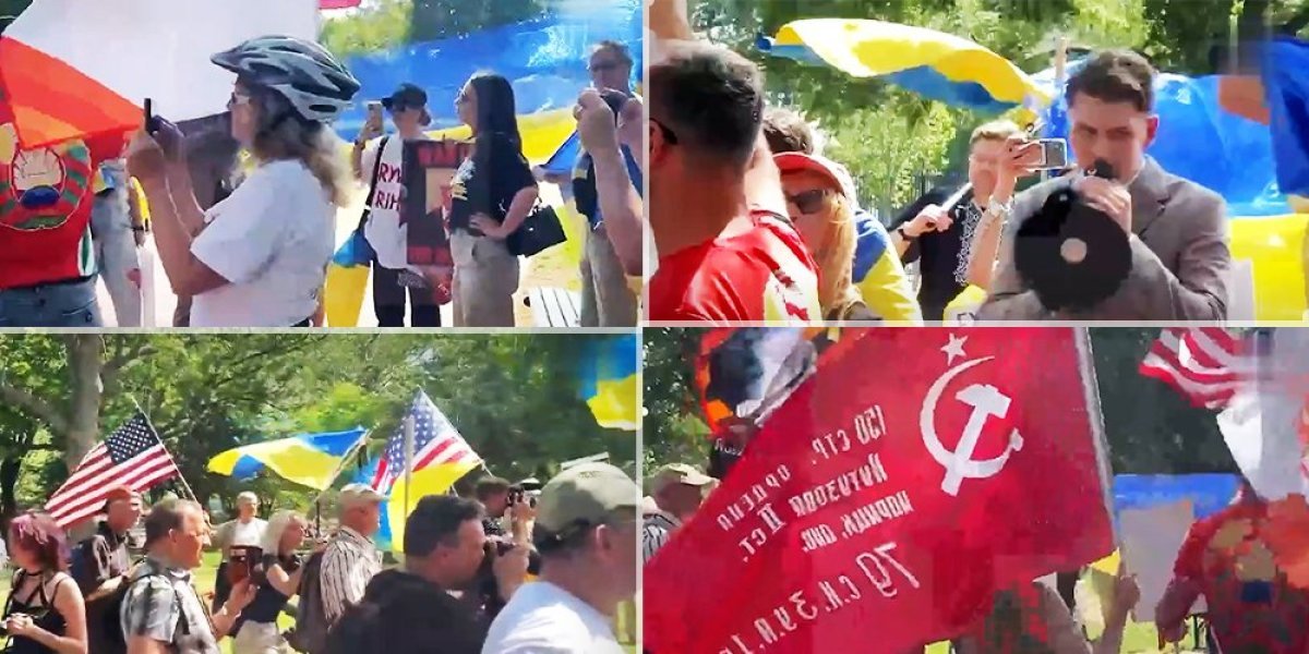 (VIDEO) Napali Besmrtni puk u Vašingtonu! Sramotno divljanje Ukrajinaca: Snimci obilaze planetu, svet zgrožen snimcima iz Amerike!