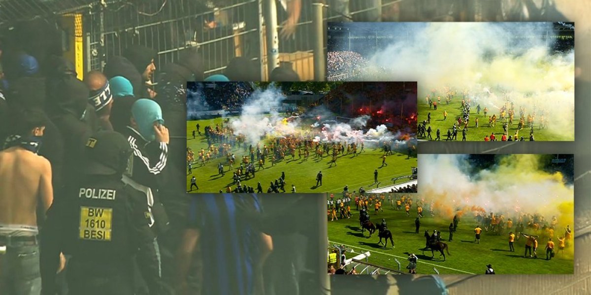 Kakav je ovo haos! Gostujući navijači divljali na terenu, policija izvela konje... Meč hitno prekinut! (VIDEO/FOTO)