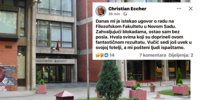 Dok se situacija na univerzitetima u Srbiji smiruje, dok opada intenzitet blokadera ekstremista, nezadovoljstvo puca i na Filozofskom fakultetu u Novom Sadu.