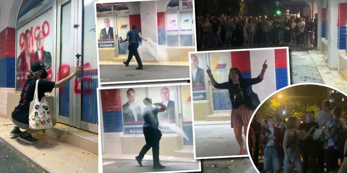 Neviđeni skandal u Novom Sadu - Blokaderi demolirali prostorije SNS-a: Čupali zastave Srbije i lomili prozore (VIDEO)