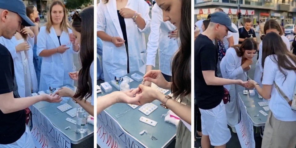 Odvratno i opasno: Blokaderke sa medicine bez rukavica bodu ljude na ulici (VIDEO)