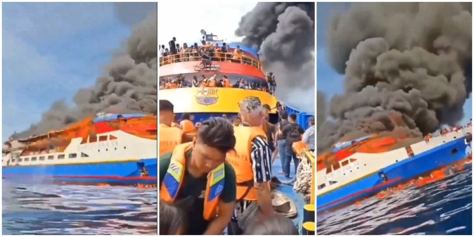 Vatra guta trajekt, ljudi u panici skaču u more! Strašni prizori kod obala Indonezije, ima mrtvih! (VIDEO)