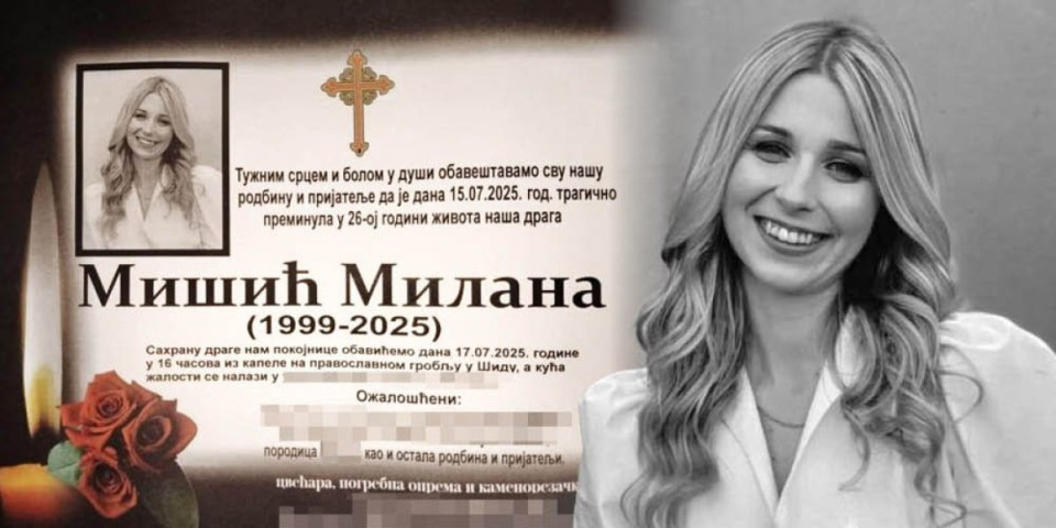 "Divno sunce, više te nema": Šid se danima oprašta od tragično preminule Milane (26), poruke na društvenim mrežama kidaju dušu (FOTO)