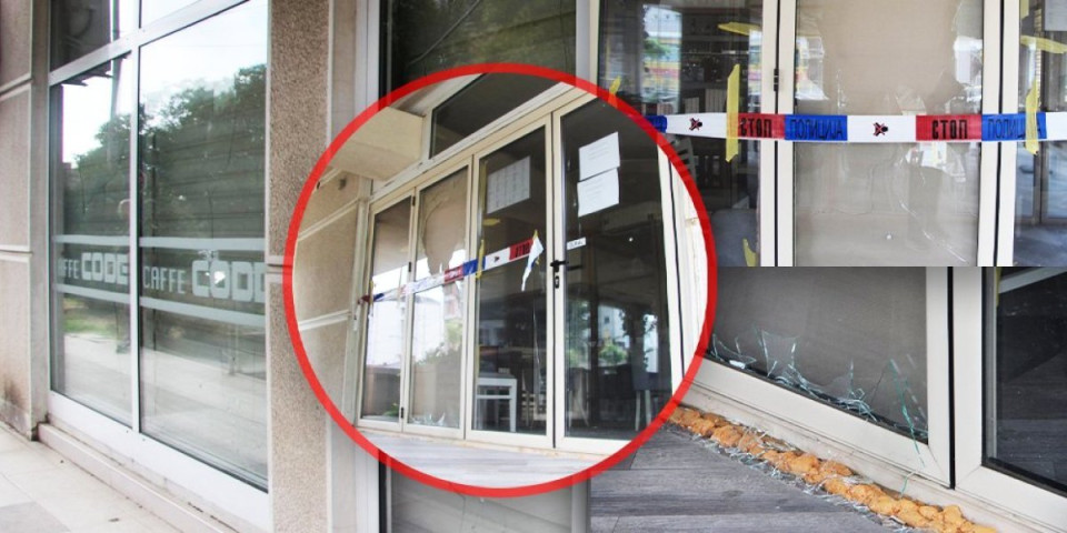 Prve slike kafića na koji je bačena bomba: Popucala stakla, policijska traka na vratima, a tu je i poruka (FOTO/VIDEO)