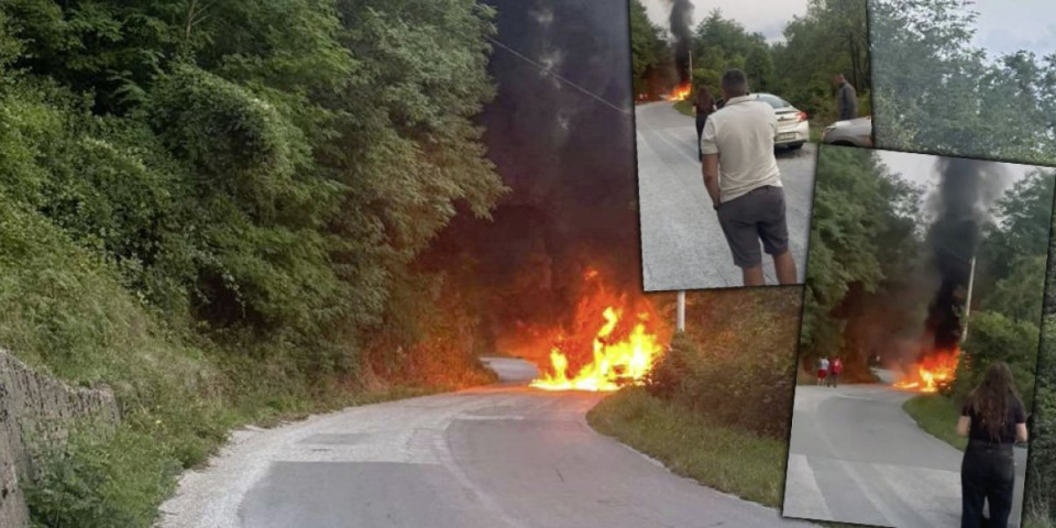 Zapalio se automobil kod Bajine Bašte: Velika buktinja nasred puta (FOTO/VIDEO)