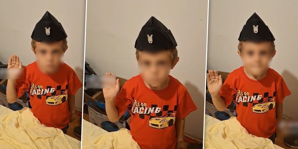 Osvanuo još jedan jeziv video: Hrvatski dečak je podigao ruku i ponovio ustaški poklič, pogledajte šta ima na glavi (VIDEO)