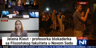 Vanredna profesorka blokaderka sa Filozofskog fakulteta u Novom Sadu, Jelena Kleut, oglasila se sinoć tokom haosa ispred te naučno-obrazovne institucije, priznavši kako je obrazovanje u Srbiji uništeno jer zbog svega što se dešavalo i što se još događa "studenti nisu dobili kvalitetnu nastavu".