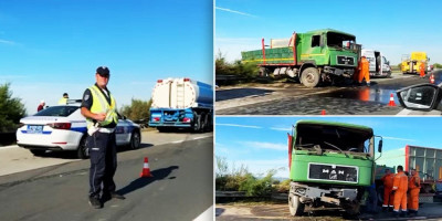 Jeziva saobraćajna nezgoda dogodila se kod Kovilja, na auto-putu za Novi Sad, u smeru ka tom gradu, u kojoj je učestvovalo najverovatnije jedno teretno vozilo.