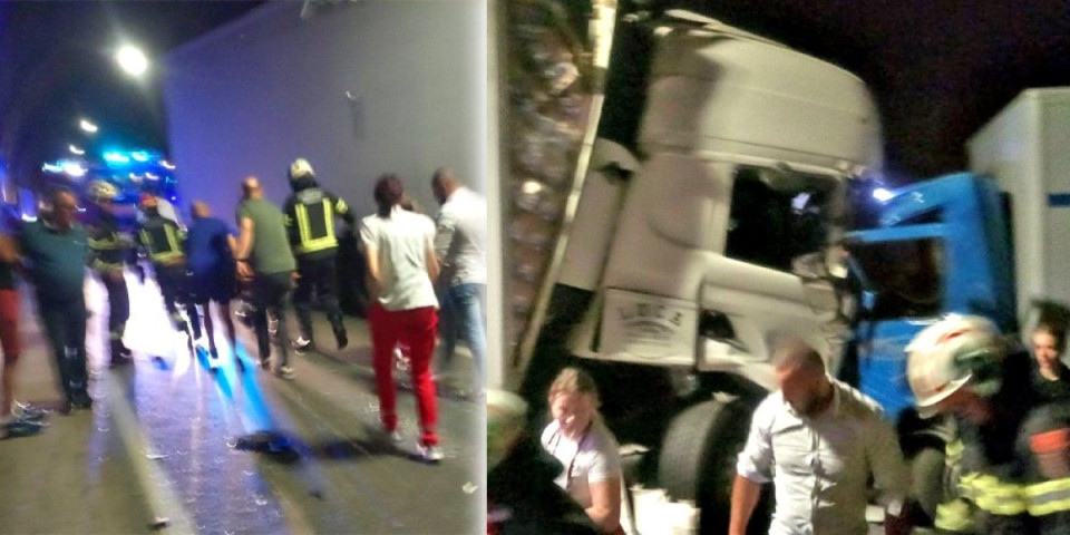 Sudar dva kamiona i putničkog vozila, vatrogasci izvlačili zaglavljenog vozača: Teška nezgoda u tunelu (FOTO)