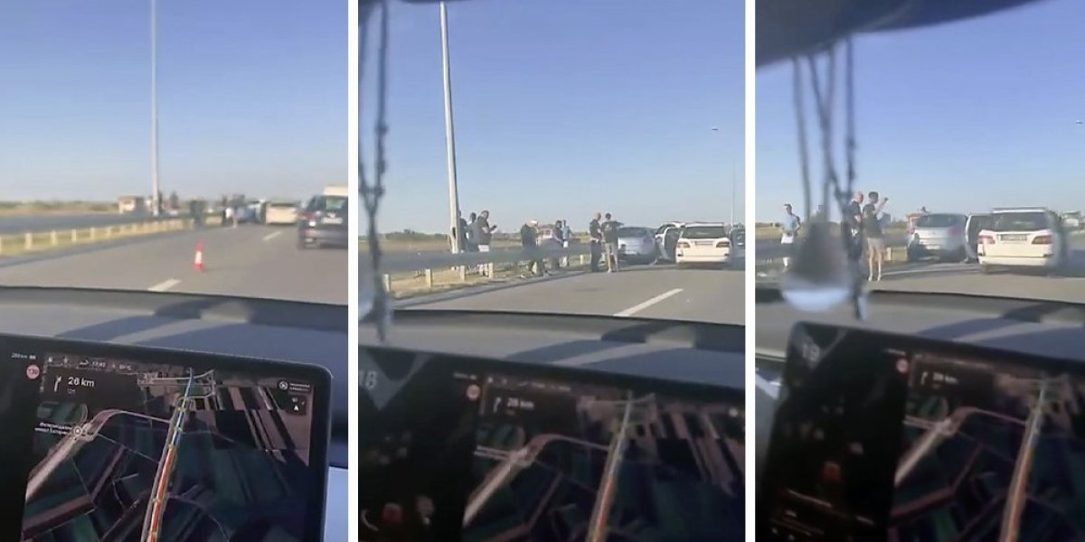 Lančani na auto-putu kod Batajnice: Delovi kola rasuti po putu (VIDEO)