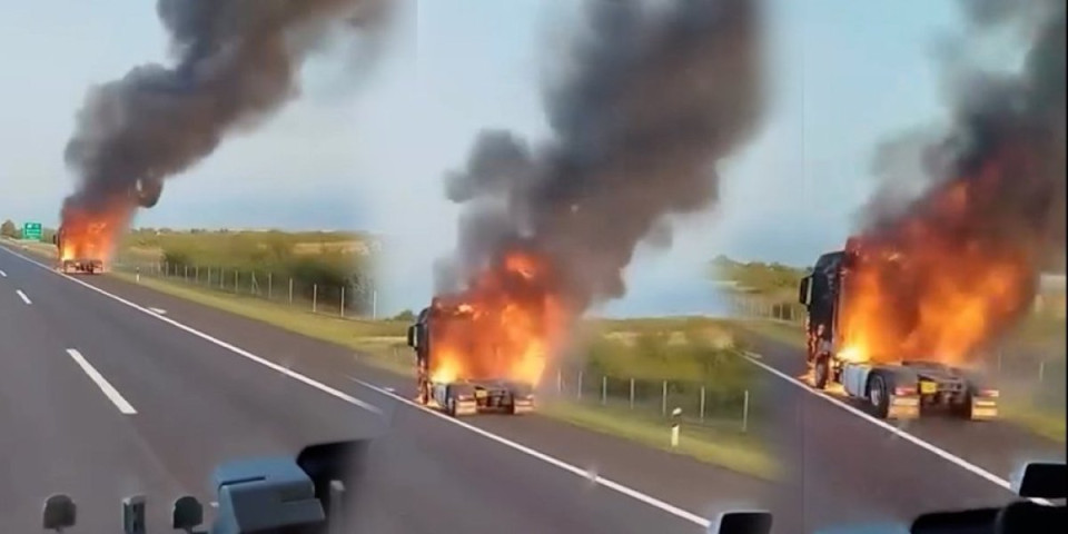 Jeziva buktinja nasred puta: Gori kamion kod Šimanovaca (VIDEO)