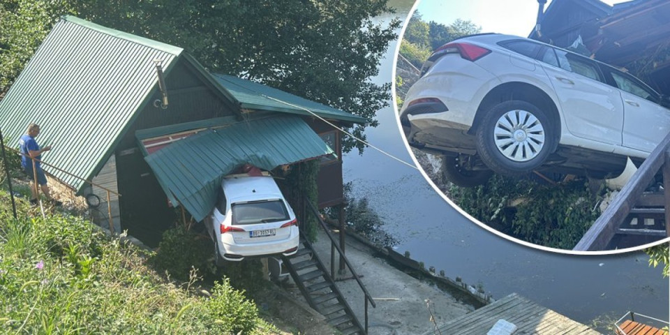 Sleteo sa puta pravo u vikendicu: Automobil ostao da visi (FOTO/VIDEO)