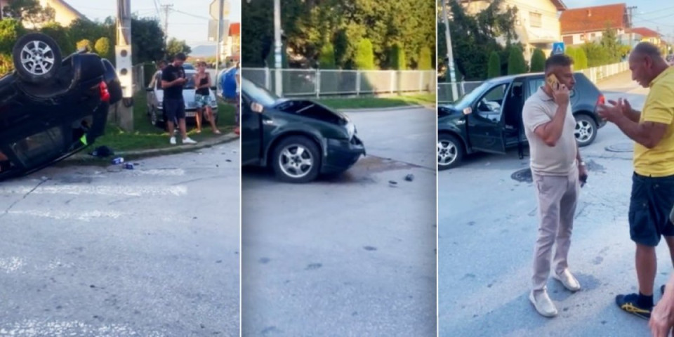 Jedan automobil prevrnut, drugi smrskan: Žestok sudar u Čačku (VIDEO)