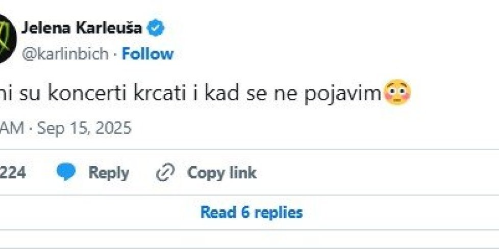 Poruka Jelene Karleuše na mreži Iks