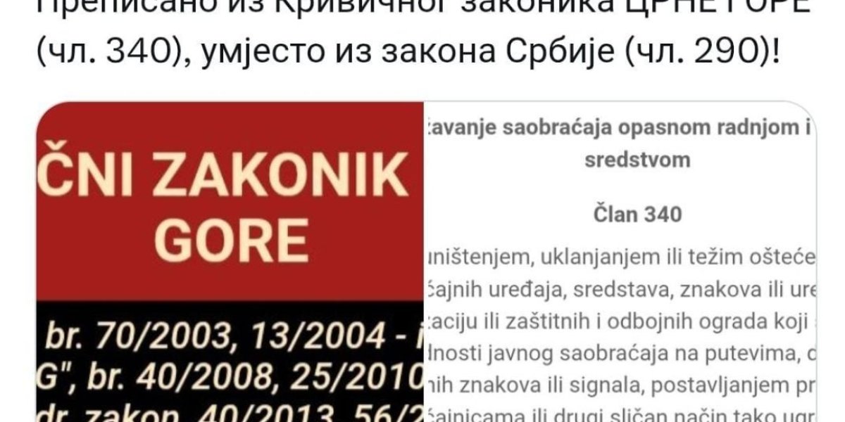 Objava na Tviter nalogu Pravni u blokadi