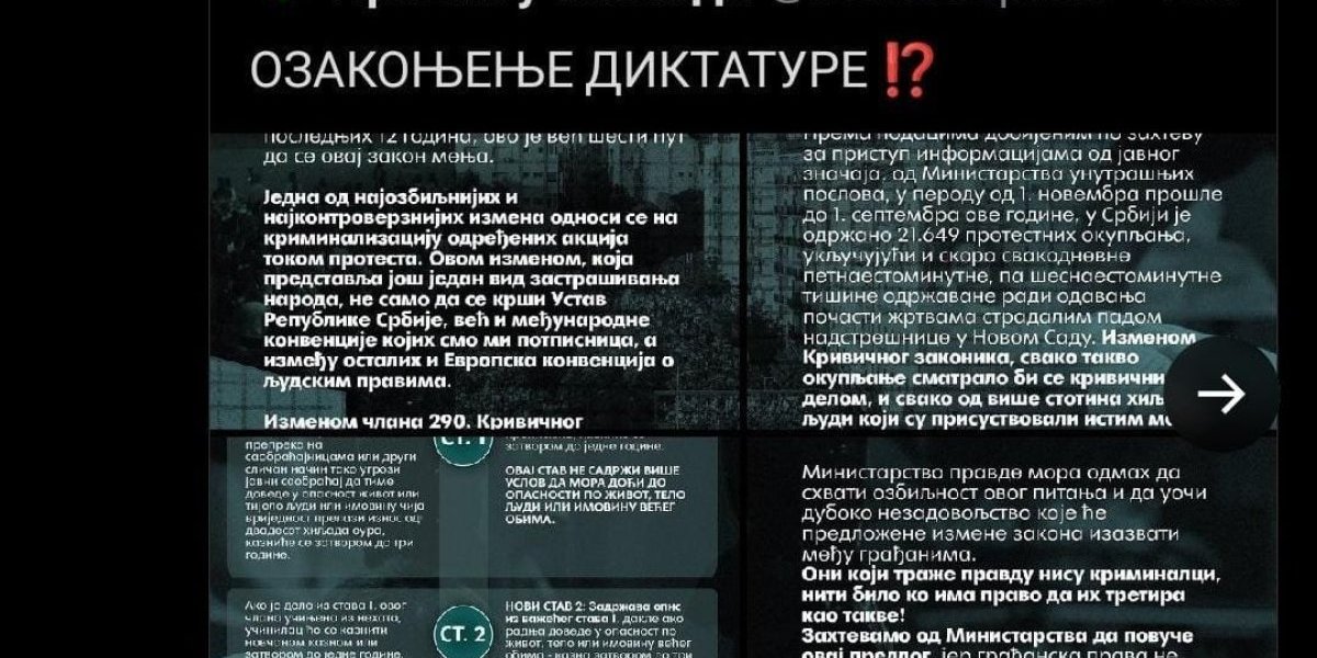 Objava na Tviter nalogu Pravni u blokadi