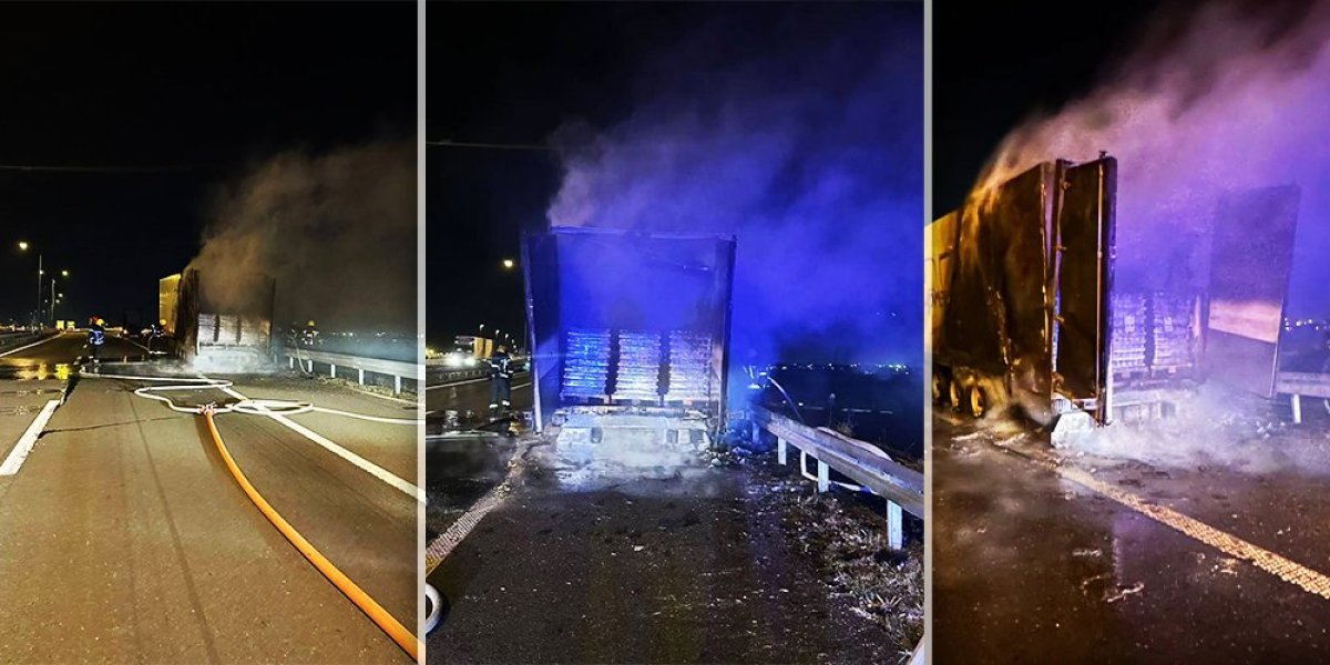 Gori prikolica kamiona: Drama na auto-putu kod Novog Sada (FOTO)