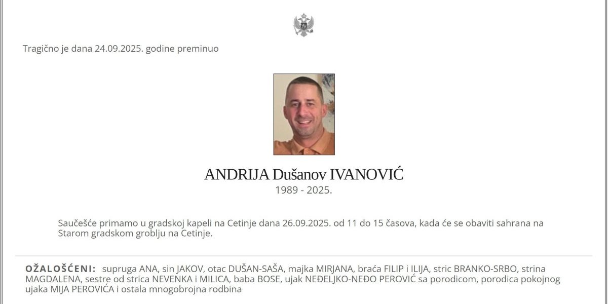 Čitulje za ubijenog Andriju Ivanovića