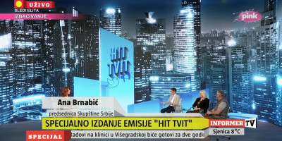 Predsednica Narodne skupštine Ana Brnabić, glavni urednik Informera Dragan J. Vučićević i bivša ministarka energetike Zorana Mihajlović bili su gosti emisije "Hit tvit" televizije Pink u kojoj su govorili o američkim sankcijama NIS.