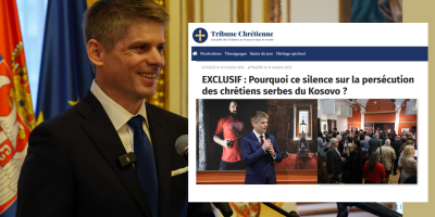 Uticajni francuski list Tribjun Kretijen objavio je ekskluzivnu reportažu sa nedavno otvorene izložbe „Susret sa poslednjim Srbima na Kosovu“ autorke Katrin Kuper koja je predstavljena u samom srcu Pariza. Tekst prenosi svedočenje pokrovitelja izložbe Arnoa Gujona direktora Kancelarije za javnu i kulturnu diplomatiju koji je osudio ravnodušnost mnogih prema sudbini Srba na Kosovu i Metohiji i pozvao na prekid tišine pred ovom zaboravljenom tragedijom u srcu Evrope.